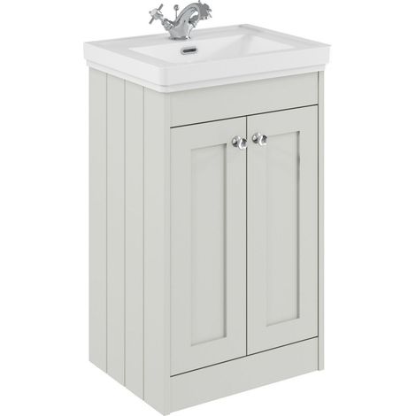 Balterley Butterton 500mm Floor Standing 2 Door Unit with Classic Basin 1 Tap Hole - Satin White (1/4)