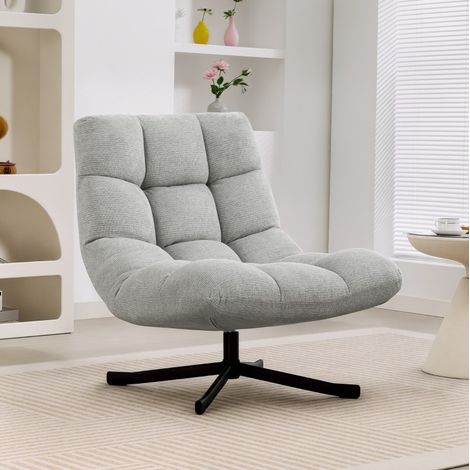 Sillón giratorio de chenilla gris claro, asiento ancho 75 cm, diseño sin reposabrazos (1/5)