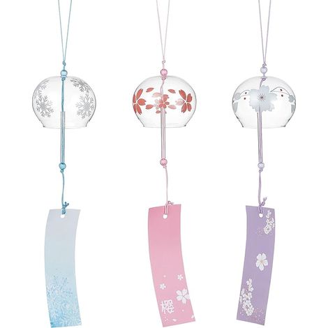 3 pièces Carillons Éoliens Japonais Rose/Bleu/Violet Cloches à Vent en Verre Pendentifs Faits à la Main pour Cadeau d'anniversaire et Décoration de la Maison (1/5)