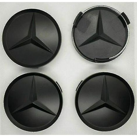 Crea – Enjoliveurs de roue Mercedes noir mat 75mm – Set de 4 pièces en plastique ABS – Remplacement pour emblèmes perdus – Installation facile