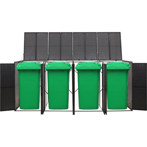 Vidaxl – Abri pour poubelles quadruple noir 274x80x117 cm – Résine tressée durable – Cadre en acier enduit de poudre – Accès facile avec couvercle et serrure