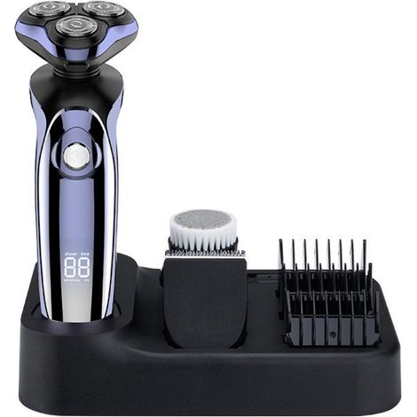 Ensemble De Soin 5-En-1 Pour Homme Rasoir Électrique Rotatif Tondeuse Nez Barbe Étanche IPX7 Avec Accessoires (1/5)