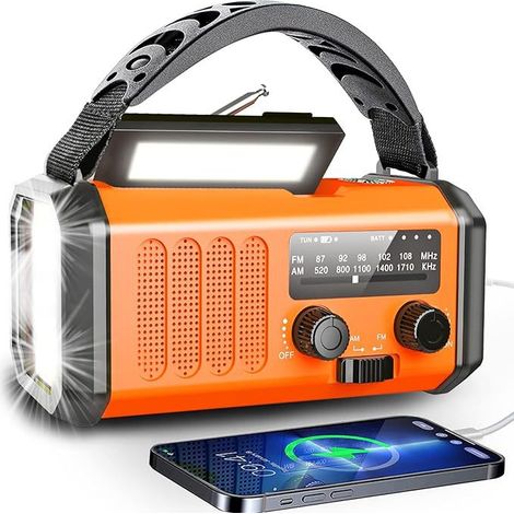 Filiyano – lampe de lecture C – Radio d'urgence portable à énergie solaire, actionnée par manivelle, avec lampe de lecture C