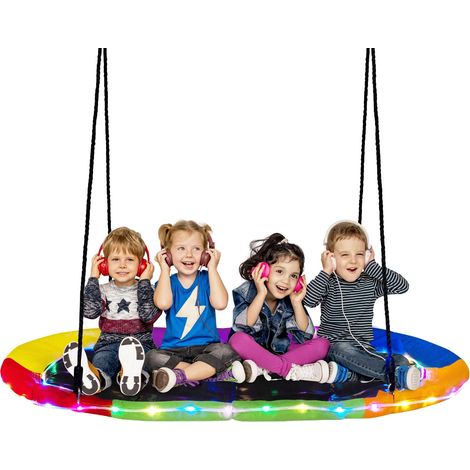 COSTWAY Altalena da Giardino per Bambini 150 cm, con Luci LED, Altalena da Albero con Struttura in Acciaio Antiruggine, Corde Regolabili, Portata 150 kg, per Bambini 3+ Anni (1/5)
