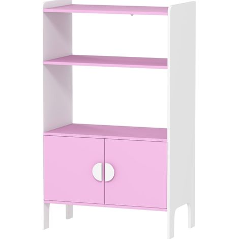 Libreria per bambini con 2 ripiani e 2 armadietti in MDF rosa e bianco 60 x 35 x 100 cm HOMVRA (1/5)