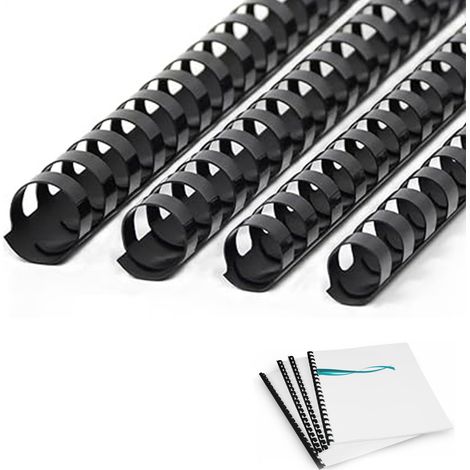 Peigne de Reliure en Plastique, 12/14/16/18mm Pince Reliure, Capacité de Reliure, Spirale en PVC, 80-140 Feuilles, Noir, A4, 21 Trous, Paquet de 80 (1/5)