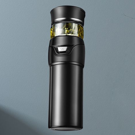 Teeflasche mit Siebeinsatz, doppelwandiger Edelstahl-Thermobecher, für Männer, für den täglichen Gebrauch im Büro und zu Hause, schwarz (1/5)
