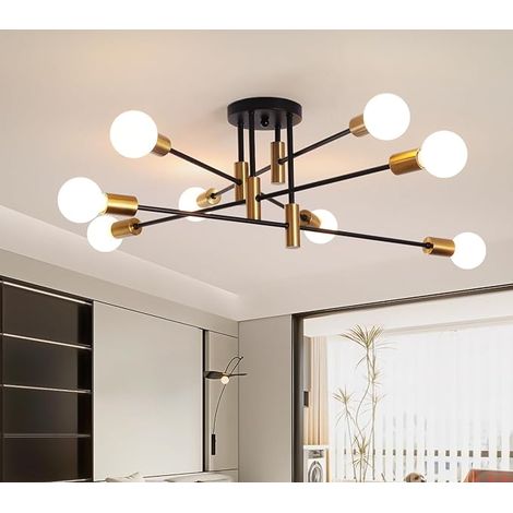Ganeed Modern Sputnik Chandelier Ceiling Light, Black Gold Dining Room Ceiling Lighting, 8-Light Mid Century Ceiling Pendant Lights for Bedroom Living Room (E27 Bulbs, NOT Included) (1/5)