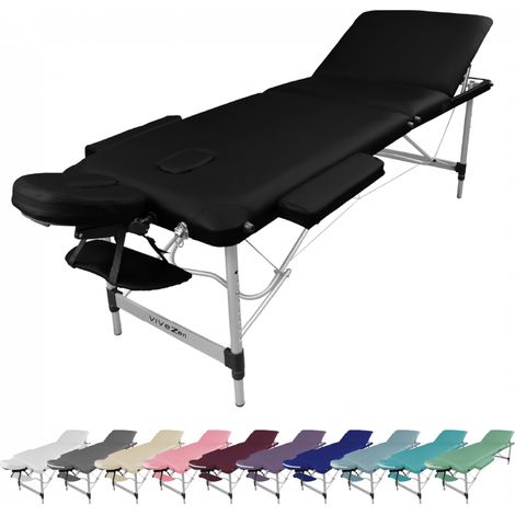 Table de massage pliante 3 zones en aluminium + Accessoires et housse de transport - Noir - Vivezen