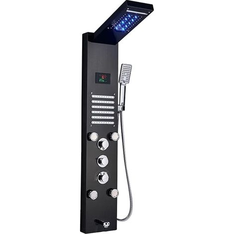 Panneau de Douche, Lumière LED, Affichage Numérique de Température, Noir 8004 (1/2)