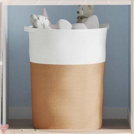 358493 Panier de rangement marron et blanc 49x65 cm coton (1/5)