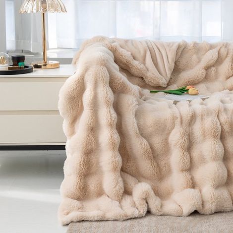 Plaid moelleux pour canapé - Couverture en fausse fourrure ultra douce, couverture mignonne pour femme, couverture légère et chaude pour lit, canapé ou fauteuil, couleur kaki, 160 x 200 cm (1/5)