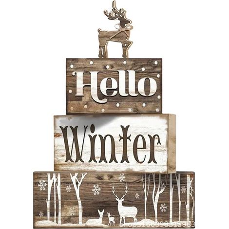 Bloc En Bois - Décoration De Table Hivernale - Centre De Table Fermier - Panneau Signalétique Pour Fête De Fin D Année - Lot De 4 Pièces (1/5)