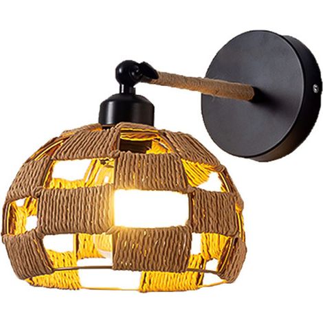 Applique murale artisanale en rotin, applique murale vintage en rotin, applique murale artistique en corde de chanvre, ampoule non incluse (1/5)
