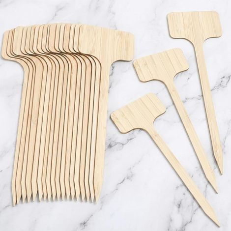 20 Pack Eco Friendly Wooden Labels 7 x 6 cm Long Bamboo T Shape Durable Weatherproof Plant Labels for Indoor and Garden Plants (1/5)