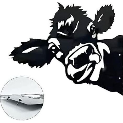 Sculpture de jardin en métal - Vache curieuse - Décoration murale en fer - Décoration murale pour extérieur - Décoration de jardin - Clôture de ferme - Art moderne - Cheval - 30 x 28 cm (1/5)