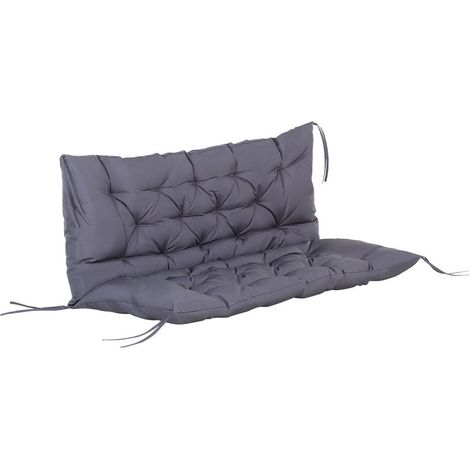 Coussin pour banc ou fauteuil à bascule de jardin 132 x 110 x 10 cm, 2 places, avec 6 cordons de fixation, gris foncé (1/5)
