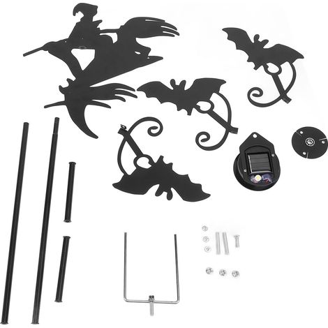 Ortviai Girouette en fer avec sorcière et chauve-souris, rotation 360°, décoration de jardin et extérieur