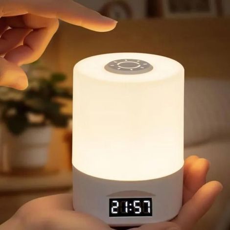 Lampe de table rechargeable avec interrupteur tactile et télécommande, intensité variable, horloge électronique, température de couleur 3000K/4000K (1/5)