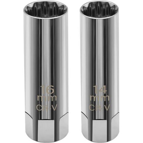Sollbry 2 Pcs Cle a Bougie, Douille Bougie 16mm/14mm Mince Magnétique, 12 Points 3/8\ (1/4)