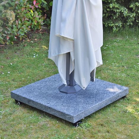 Pied de parasol en granit gris 120 kg avec roulettes – Base mobile avec freins – Idéal pour régions venteuses – Installation facile – Gecko Outdoor (1/5)