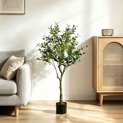 TolleTour Olivo artificial de 120 cm en maceta, 2 ramas y 504 hojas, planta decorativa realista para salón, oficina y entrada (1/5)