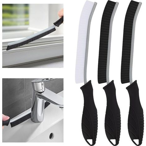 AIPERQ Cleaning Brush - Hard Bristle Cleaning Brush, Grout Brush, Cleaning Tools for Toilet, Bathroom, Home, Bathtub, Sink, Window (3, Black)