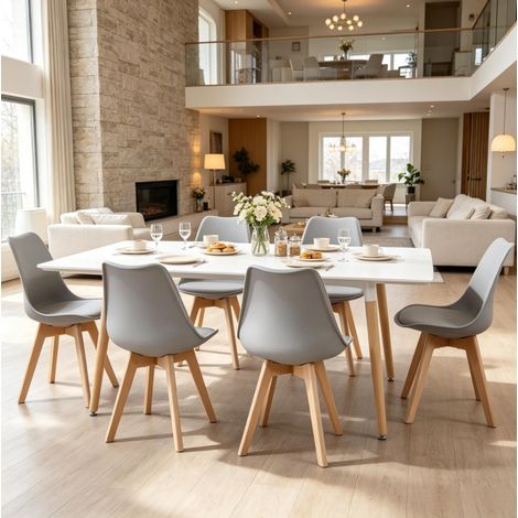 Set di 6 sedie da pranzo grigie con rivestimento in similpelle e gambe in legno OKWISH (1/5)