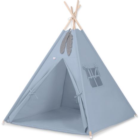 Tenda Tipi per bambini + materassino + pendenti di piume - blu sporco (1/5)