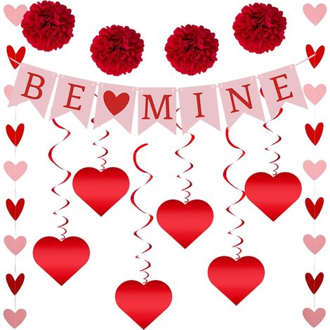 Guirlande De Coeurs - Coeurs En Feutrine Rose Et Perles En Bois - Décoration Murale Pour Cheminée Ou Intérieur - Idéale Pour La Saint-Valentin Et Célébrations Romantiques - 1 Pièce (1/5)