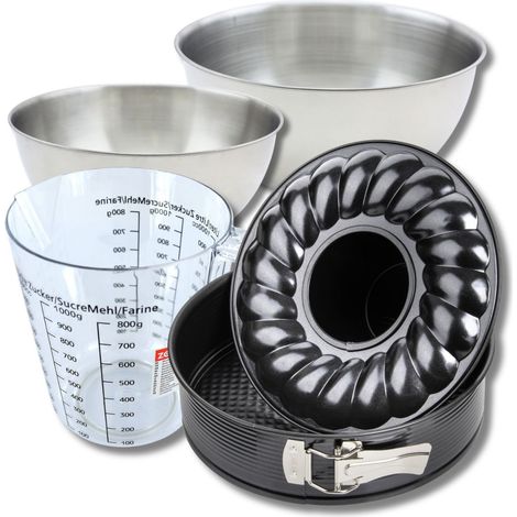 Set pâtisserie avec moule à manqué et à savarin 26 cm, 2 bols à mixer, verre mesureur et spatule Zenker