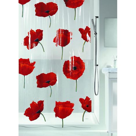 Rideau de Douche PEVA Poppy 180x200cm Rouge (1/2)