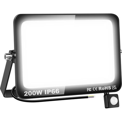 Projecteurs LED Extérieur 200W 20000LM Avec Detecteur de Mouvement Spot LED Extérieur Blanc Froid 6000K IP66 Etanche Eclairage Exterieur Lumière de Sécurité LED pour Jardin Patio Garage