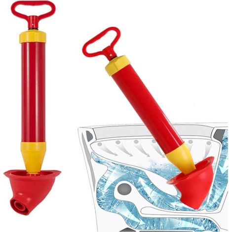 Déboucheur de toilettes à ventouse à air comprimé, adapté aux lavabos, toilettes, baignoires et siphons de sol (rouge). (1/5)