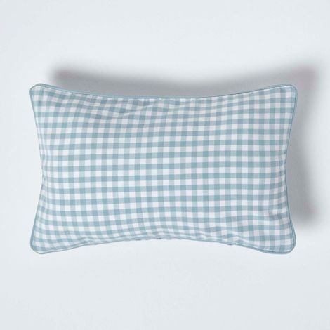 HOMESCAPES Gingham-Kissenbezug aus Baumwolle, 30 x 50 cm, blau