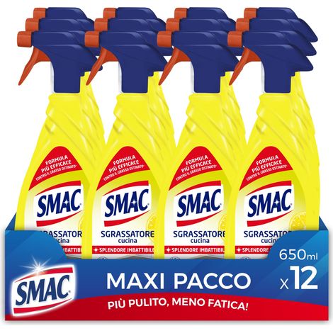 Smac - Sgrassatore Cucina al Limone, Detergente Spray Multisuperficie con Azione Sgrassante e Tecnologia Zero Aloni, 650 ml x 12 Pezzi (1/5)