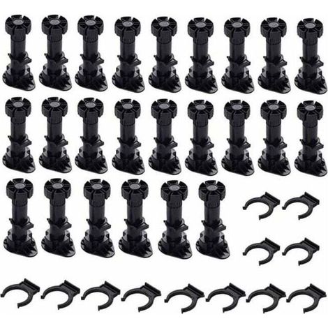 24 plastic cabinet feet, furniture feet, adjustable furniture feet (80 mm–100 mm), black plastic furniture feet (1/4)