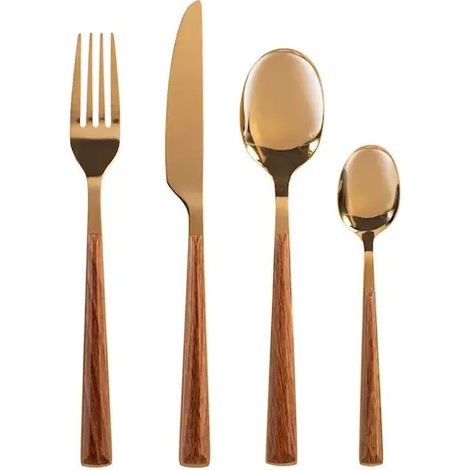 Servizio posate Sylva 24 Teile aus Edelstahl mit ABS-Griffen, goldene Hochglanz-Oberfläche