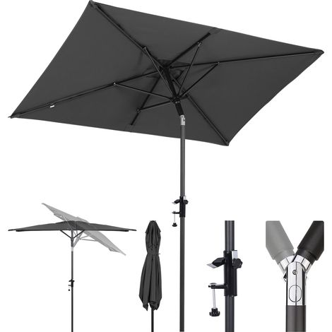 Sekey 200 × 125 cm Sonnenschirm, Rechteckiger Sonnenschirm mit Halterung Sonnenschirmhalter für Balkon, Terrasse und Garten, Windfest Kippbar UPF 50+ Rechteckig, Grau (1/5)