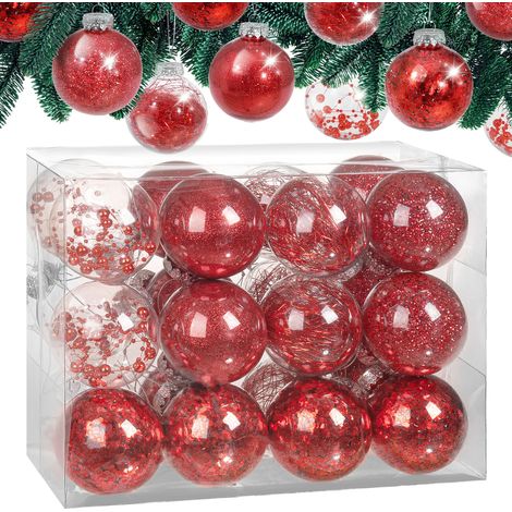 CASARIA® Christmas Baubles 24-Piece Set  Shatterproof Transparent Plastic Ornaments  Customisable  Ideal for Tree Decorations and Festive Home Décor  6cm Red
