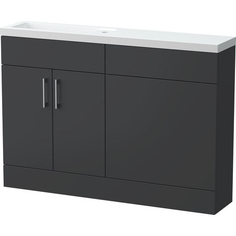 Wichnor Floor Standing Compact 2 Door Combination Vanity Basin WC Unit with Polymarble Basin, 1200mm, Dark Grey