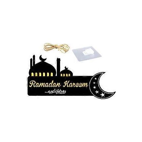 Panneau en bois à suspendre Ramadan Kareem, panneau de bienvenue pour porte d'entrée, décoration Eid Ramadan (noir) (1/2)