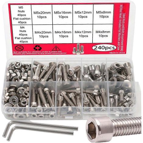 240-teiliges Set aus Sechskantschrauben und Muttern aus Edelstahl für Heimwerker und Metallbearbeitung (1/5)
