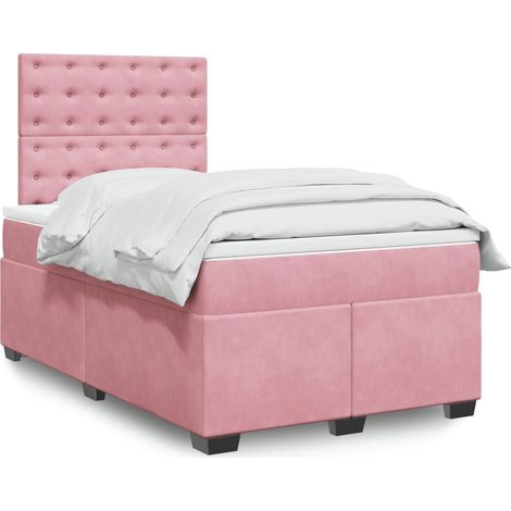 vidaXL Sommier à lattes de lit avec matelas rose 120x190 cm velours (1/5)