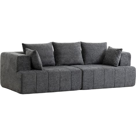 Canapé 3 Places 248 cm Salon Moderne en Tissu Chenille Gris Assise Épaisse à Ressorts pour 3 Personnes (1/5)