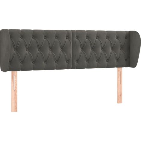 Testiera letto accessorio camera letto mobile imbottito con bordo laterale 163 x 23 x 78/88 cm tessuto velluto grigio scuro TDL0204969