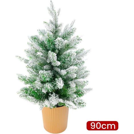 Trade Shop - MINI WEIHNACHTSBAUM MIT SCHNEEEFFEKT GRÖSSE 90 CM KUNSTSTOFFBAUM MIT TOPF -