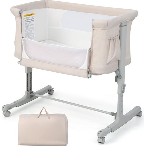 Goplus – Berceau pour bébé 3 en 1 – Lit cododo portable avec matelas amovible – Hauteur réglable 66-81 cm – Poches de rangement et roues verrouillables (1/5)