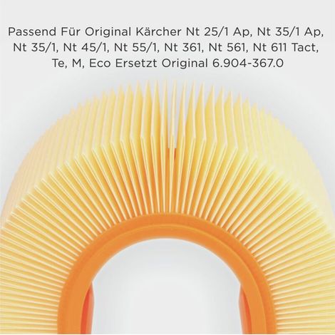 Jusch – Filtre plissé plat pour aspirateur Karcher NT 25/1, NT 35/1, NT 45/1, NT 55/1 – 2 pièces – Protection contre la poussière – Installation facile - NT 361 NT