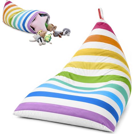Pouf triangulaire, pour extérieur et intérieur, pour adultes et enfants, extra grand pouf sans rembourrage, 200 l (arc-en-ciel) (1/5)